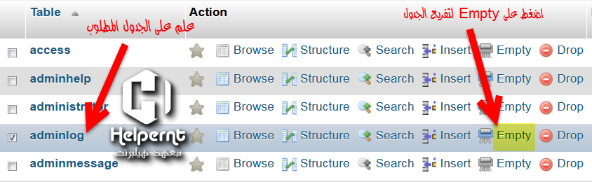 طريقة وتفريغ جداول قاعدة بيانات